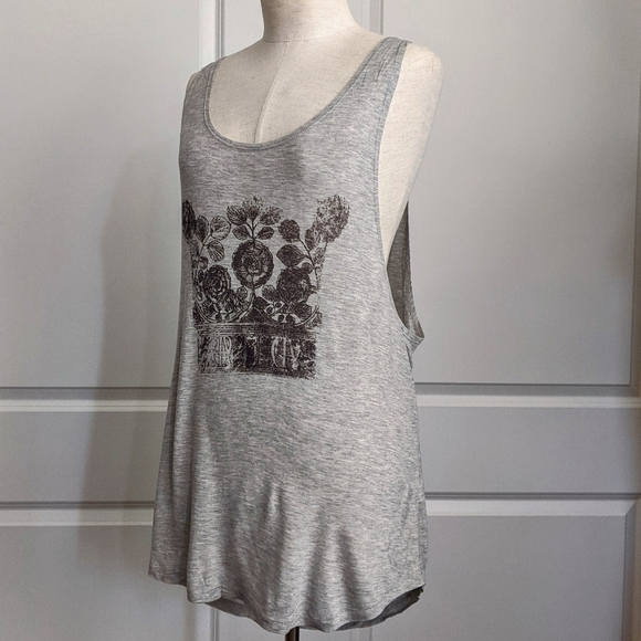 Haute Hippie Tank Top Scoop Neck Sleeveless 100% Modal Graphic Print Grey M NWT - Picture 8 of 10